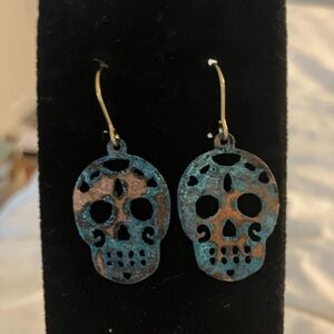 Skull Dangle Earrings in Blue and Brown